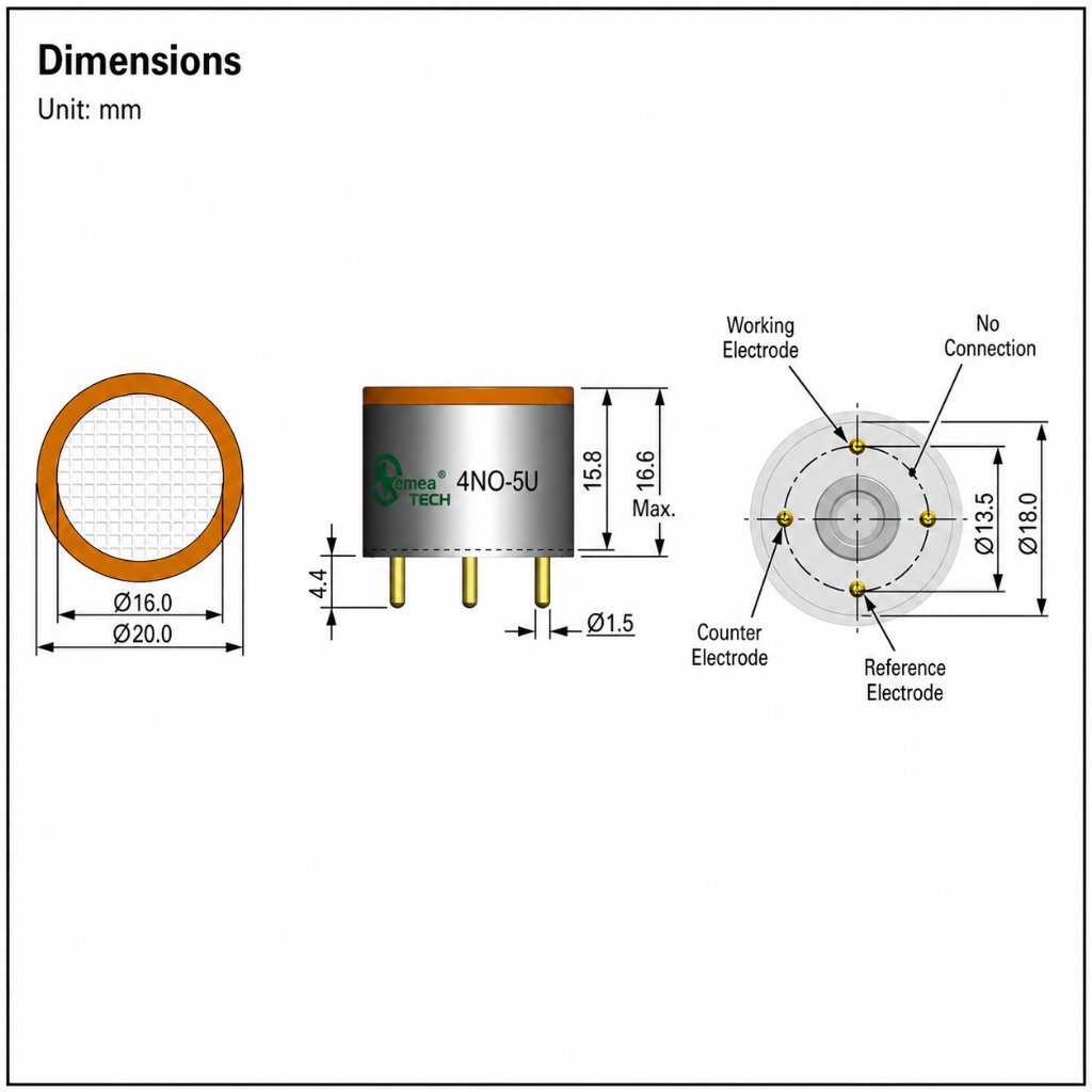 4no 5u nitric oxide (no) sensor high precision electrochemical gas detection sensor 4no 5u nitric oxide (no) sensor high precision electrochemical gas detection sensor
