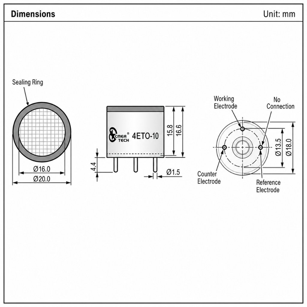 4eto 10 ethylene oxide (eto) sensor high precision electrochemical gas detection sensor 4eto 10 ethylene oxide (eto) sensor high precision electrochemical gas detection sensor