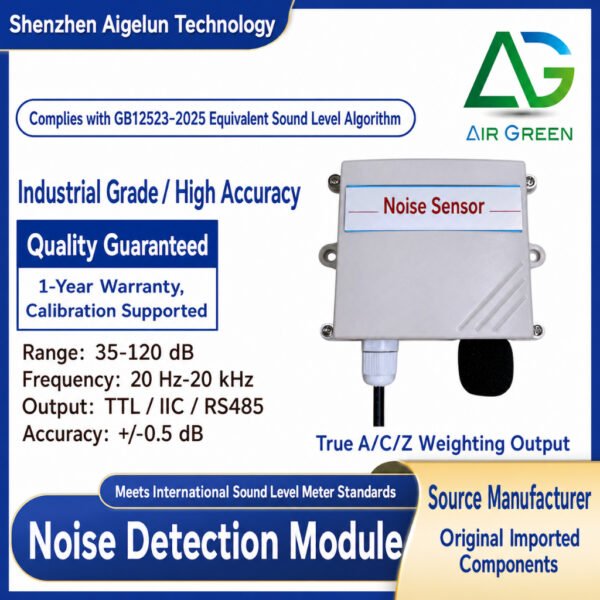 AIR GREEN Protective Noise Detection Module Sound Level Sensor A/C/Z Weighting TTL IIC RS485 35-120dB