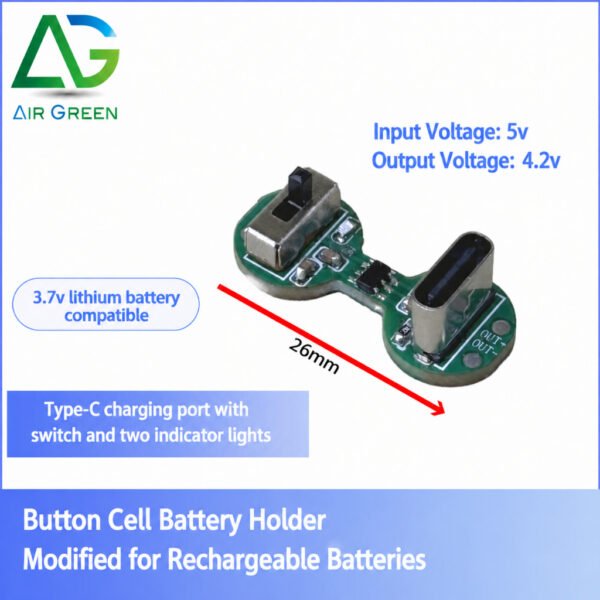 Type-C Rechargeable LR44 Button Battery Replacement Module 3.7V Li-ion Toy Battery Conversion Board with Switch LED Indicator